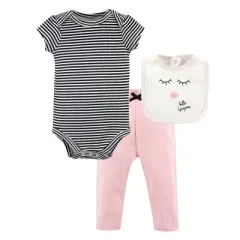 Little Treasure Baby Girl Bodysuit, Pant and Bib, Hello Gorgeous