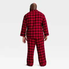 Men's Plaid Flannel Long Sleeve Shirt and Pants Holiday Matching Family Pajama Set - Wondershop&trade; Red/Black