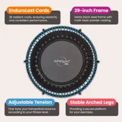 JumpSport 350 PRO 39 Inch Fitness Trampoline with Blue EnduroLast Elastic Cords, Customized Bounce with 7 Settings and 300 Pound Weight Rating