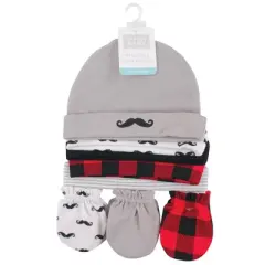 Hudson Baby Infant Boy Cotton Cap and Scratch Mitten 8pc Set, Mustache, 0-6 Months