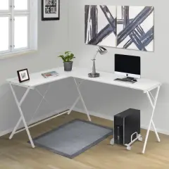 GlasFlength Desks L Shaped Gaming Desk Study Desk Corner Table Sturdy Workstation for Home Office Small Space, White, 62.5"*47.5"*28.5"