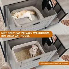 Cat Litter Box Enclosure Furniture with Flower Stand, Corner Wooden Cat Washroom, Pullable Carring Tray