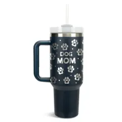 Elanze Designs Dog Mom Puppy Pawprints Hearts 40 oz. Stainless Steel, Large Water Bottle Coffee Mug, Spill & Leak Resistant, Thermal Travel Tumbler