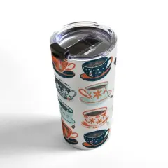 Cat Coquillette Tea Time Coral Teal 20 oz Stainless Steel Travel Mug - Deny Designs