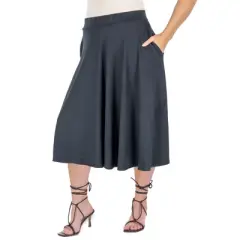 24seven Comfort Apparel Elastic Waist Pleated Pocket Plus Size Midi Skirt