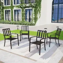 5pc Metal Indoor/Outdoor Square Gridded Dining Table with Arm Chairs & Umbrella Hole - Captiva Designs: Weather-Resistant Set