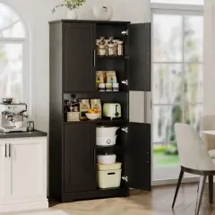 70in Tall Kitchen Pantry Cabinet with 4 Doors, Adjustable Shelves, Open Shelf, Tall Cupboard for Dining Room, Bathroom, Laundry Room