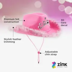 Zink Pink Cowboy Hat with Tiara - Pink Cowgirl Hat with Adjustable Chin Strap and Feather Trimming