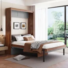 Full Size Murphy Bed with Foldable Desk for Bedroom