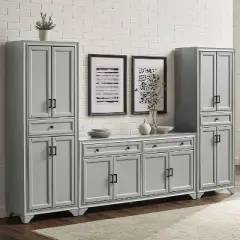 3pc Tara Sideboard and Pantry Set Distressed Gray - Crosley