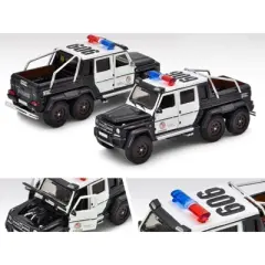 Mercedes Benz G63 AMG 6x6 Pickup Truck U.S. Police Car Black and White 1/64 Diecast Model Car by Era Car