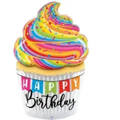 LoonBalloon Giant 60 Inch Rainbow Cupcake Birthday Balloon