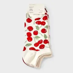 Women's Cherries 3pk Low Cut Socks - A New Day&trade; Ivory/Red 4-10