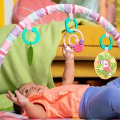 Bright Starts Pink Palms Tiki Toy Bar Baby Activity Gym and Tummy Time Mat Newborn to 3 Years