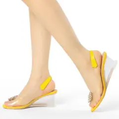 Allegra K Women's Clear Slingback Wedges Rhinestone Transparent Peep Toe Heels