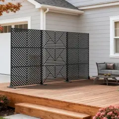 Wooakway 142"W x 72"H Black Metal Trellis Panel Outdoor Garden Privacy Screen with Scroll Design Indoor Room Divider for Patio Balcony and Yard Decor