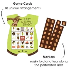 Big Dot of Happiness Funfari - Fun Safari Jungle - Picture Bingo Cards and Markers - Baby Shower Shaped Bingo Game - Set of 18