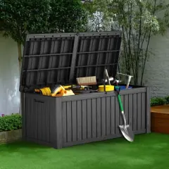 FURNIinspire Deck Boxes, 150 Gallon Outdoor Patio Storage Box with Large Storage Capacity for Furniture Garden Tools, Black, 54.3"*26.5"*28.7"