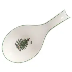 Spode Christmas Tree Spoon Rest, 12-Inch Festive Cooking Utensil Rest, Christmas Spatula & Ladle Holder, Fine Earthenware, Dishwasher Safe