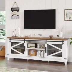 Whizmax Modern TV Stands for Living Room with Adjustable Shelf, 65 Inch TV Stand Entertainment Center with Storage and Sliding Barn Doors (White)
