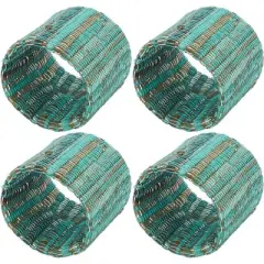 Saro Lifestyle Napkin Rings With Shimmering Woven Nubby Design (Set of 4), Turquoise, 1.5"