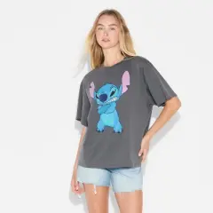 Women's Stitch Attitude Oversized Short Sleeve Graphic T-Shirt - Slate Gray