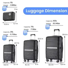 4 PCS Expandable PP Lightweight & Durable Luggage Set with 360&deg; Spinner Wheels and TSA Lock, 14"+20"+24"+28" 4Q - ModernLuxe