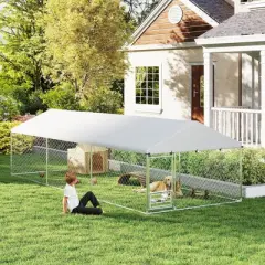 PawHut Outdoor Dog Kennel, Heavy Duty Dog Run with Adjustable & Rotatable Bowl Rack, Waterproof UV-Resistant Cover, Secure Lock