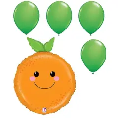 LOONBALLOON Food Balloons - 26 inch PRODUCE PALS - ORANGE with 4 Green Latex Set: Fun D&eacute;cor for Foodie Celebrations