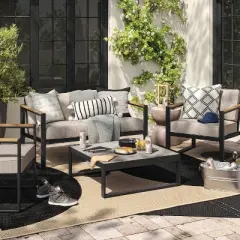 9'2"x12' Grace Half Circle Rectangular Woven Indoor Outdoor Area Rug Black - Project 62&trade;