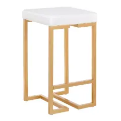 Set of 2 Midas 26" Contemporary Glam Counter Height Barstool Gold/White Velvet Cushion - LumiSource