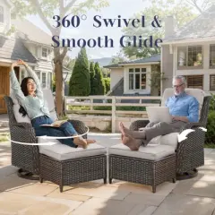 Belord 4 Piece Patio Furniture Set with Swivel Chairs and Ottomans, High Back Deep Seat Cushioned Wicker Swivel Patio Chairs Set of 2 with Ottoman