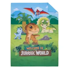 Universal Jurassic World Explorers Welcome to Jurassic World, Green, Blue, and Tan Dinosaur 4 Piece Toddler Bed Set