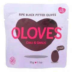 Oloves Ripe Black Pitted Olives Chili & Garlic - Case of 10/1.1 oz