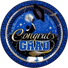 Treasures Gifted Blue Graduation Plates 9in - Blue Graduation Party Supplies - 8 Pack