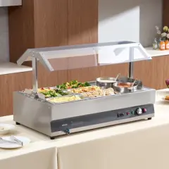 VEVOR Electric Soup Warmer, Two 6.34QT Pots & Six 1/3 Pans, Stainless Steel Commercial Food Warmer with 86~185&deg;F Adjustable Temp, Silver