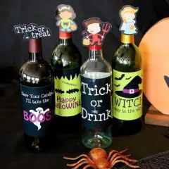Big Dot of Happiness Trick or Treat - Halloween Party Decorations for Women and Men - Wine Bottle Label Stickers - Set of 4