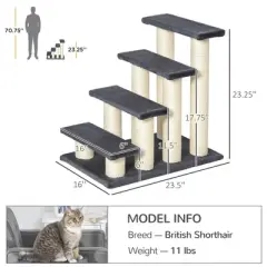 SKYONE Stair-Shaped Cat Tree with Soft Plush Steps & Sisal Scratching Post for Safe Climbing