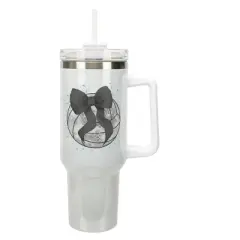 Elanze Designs 40 Ounce Stainless Steel Double Wall Insulated Glitter Travel Tumbler With Handle, Straw, and Lid, Volleyball Teal Paint Splatter White