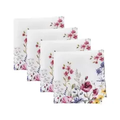 Poppy Wildflower Bordered Napkin Set of 4 - Multicolor - 17x17 - Elrene Home Fashions