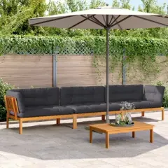 vidaXL Patio Pallet Sofa Set with Cushions - 4 Piece Acacia Wood Outdoor Furniture for Garden, Deck, Terrace - Anthracite Fabric, Modular Design