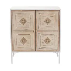 Favian Two-Tone Wood and Metal 2 Door Sideboard Dining Cabinet White/Weathered Brown - Baxton Studio