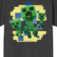 Minecraft Legends Creeper Squad Crew Neck Short Sleeve Charcoal Men's T-shirt