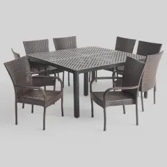 Bullpond 9pc Aluminum and Wicker Dining Set - Christopher Knight Home