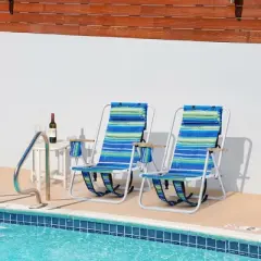 Sevobal Outdoor Portable Chairs 2PCS Reclining Beach Chair Set with Cup Holder and Headrest for Lawn Patio Deck Garden, Multicolored, 23"*21.7"*31.5"
