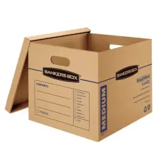 Fellowes Bankers Box 10pk Medium Classic Moving Boxes with Reinforced Handles: Corrugated Paper, File Sorters, 14.5" H, 19" D, 15.5" W