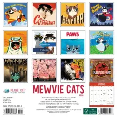 Willow Creek Press 2024 Wall Calendar 12"x12" Mewvie Cats