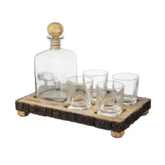 DOMETOUR Set of 6 Bar Set with Mango Wood Stand Great for Weddings, Anniversaries, Holiday Dinners