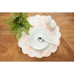 C&F Home Brighton Pink Cotton Quilted Round Reversible Scalloped Dining Tabletop Placemats Set of 6, 17"