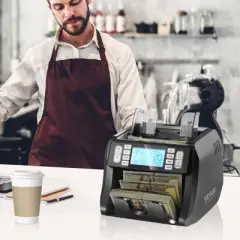 VEVOR Money Counter Machine, Bill Counter with UV, MG, IR and DD Counterfeit Detection, USD & EUR Cash Counting Machine with Add and Batch Modes